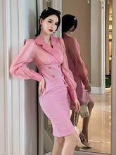 Sheer Sleeves Double Button Blazer Dress